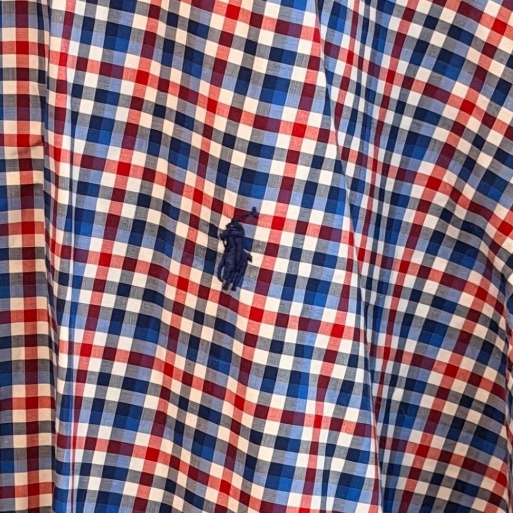Polo Ralph Lauren Mens 2XB Red Blue Gingham Cotton Stretch Button Down Shirt - Picture 8 of 9